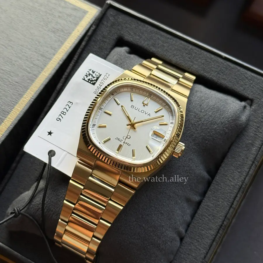 Bulova Bulova Super Seville - Gold Silver / White Dial 97B223 - 262 kHz Precisionist - Retro TV Style