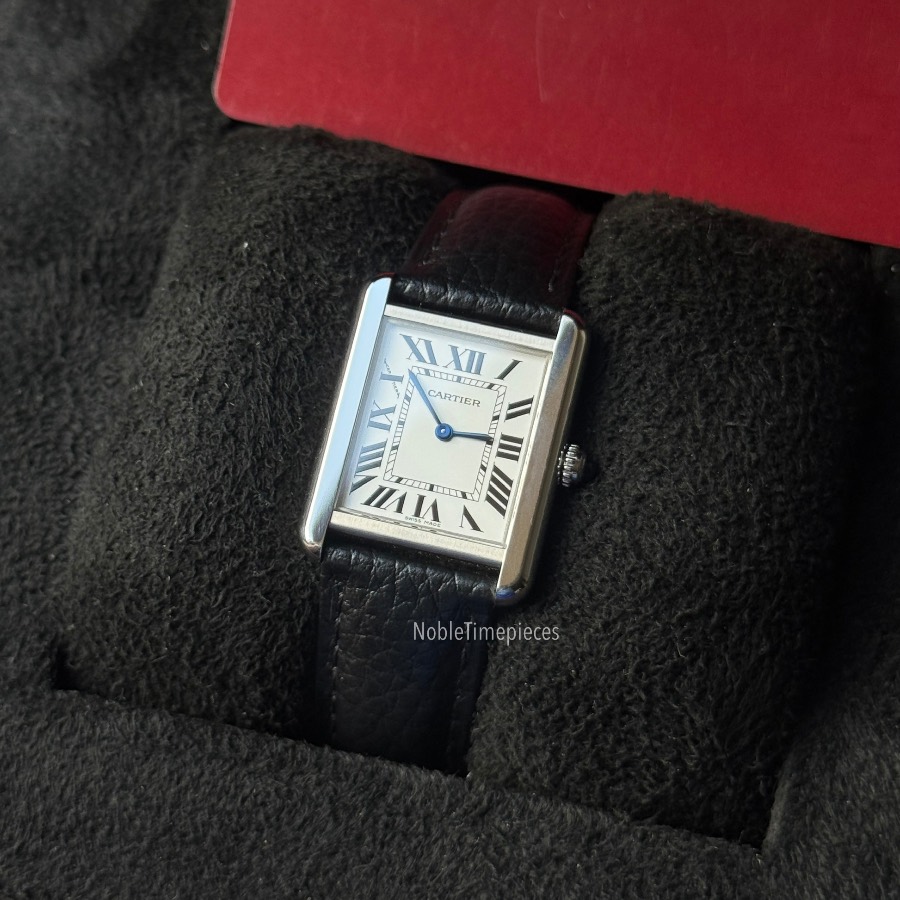 Cartier Cartier Tank Solo Small - WSTA0030 (2017) Silver Opaline Dial and Black Leather Strap - Swiss Quartz Watch