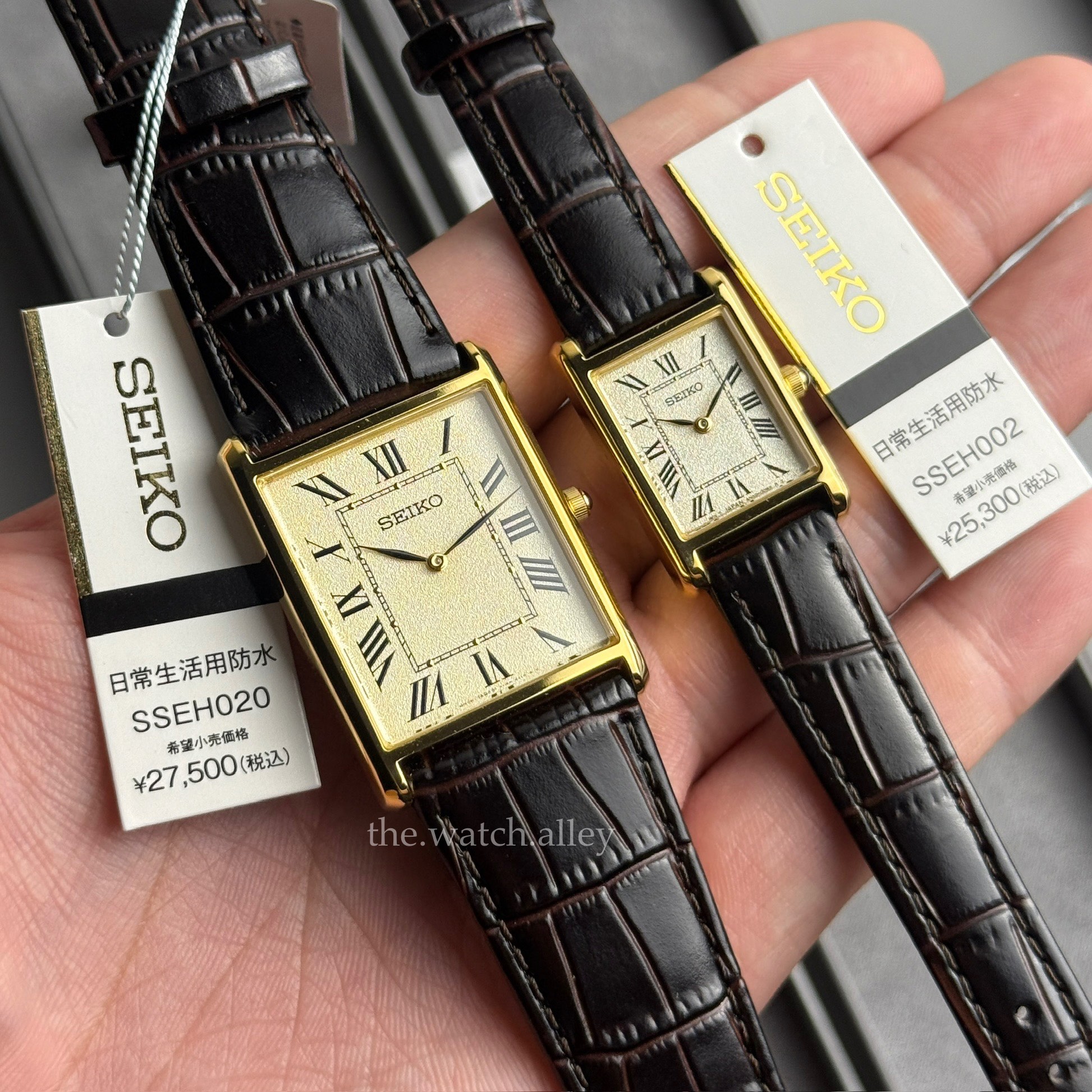 Seiko COUPLE WATCH - His & Hers - JDM Seiko x nano・universe “Tank” Gold Case and Brown Leather Strap