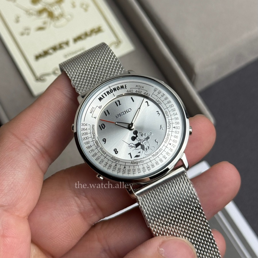 Seiko JDM Seiko Metronome - Disney Mickey Mouse Conductor Edition - SMW003D Silver Stainless Steel Bracelet - Yamano Gakki Japan Exclusive - Limited Edition 100pcs