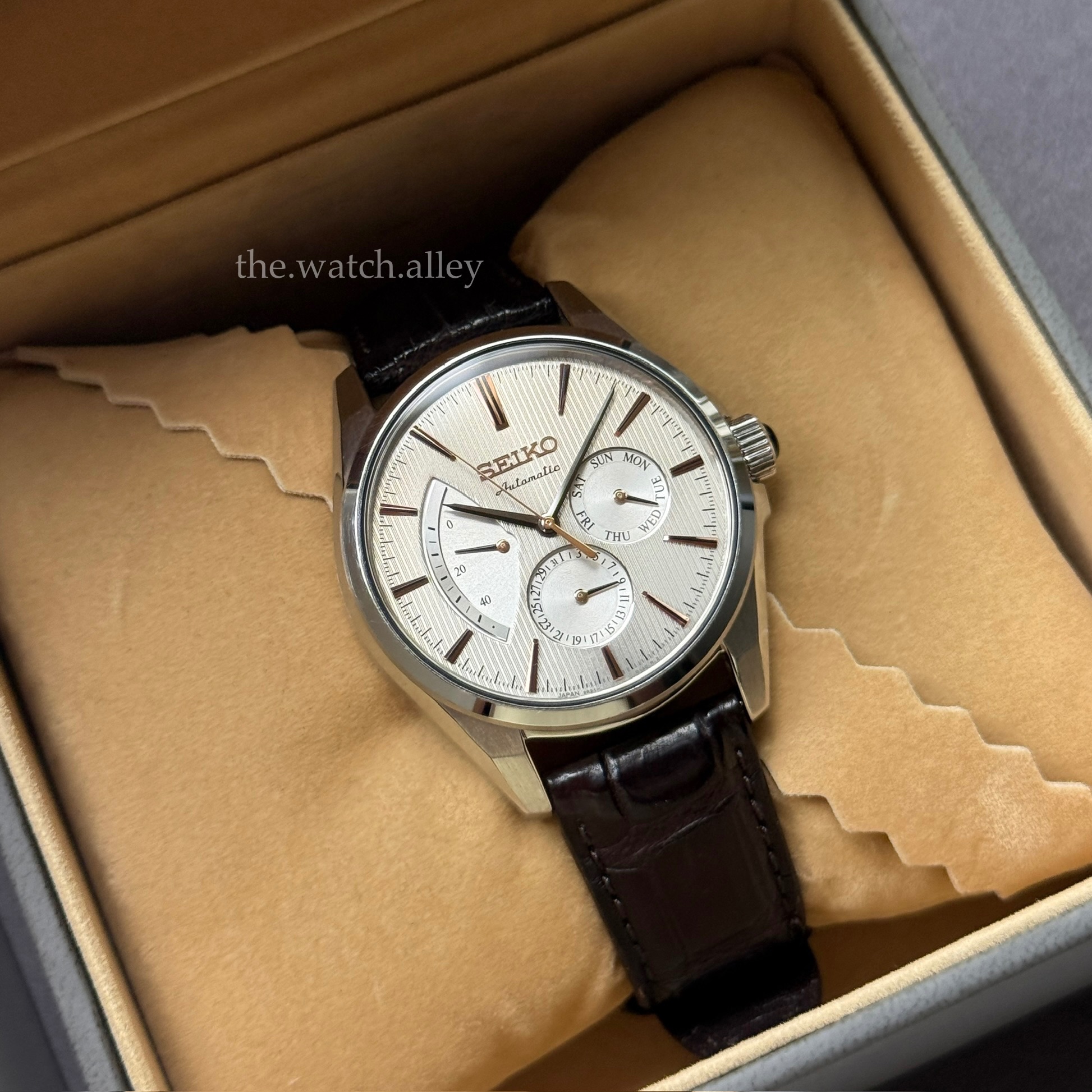 Seiko JDM Seiko Presage SARW033 - Grey Dial & Rose Gold Accents Power Reserve Automatic - Rare and Discontinued Model