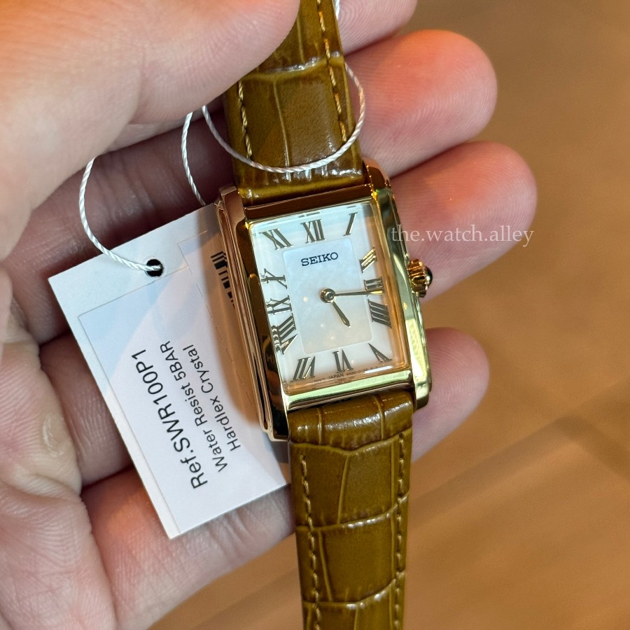 Seiko Seiko Essentials - Classic Tank SWR100 / SWR100P1 Cream / White Mother-of-Pearl (MOP) Dial - Gold Case Ladies’ Watch