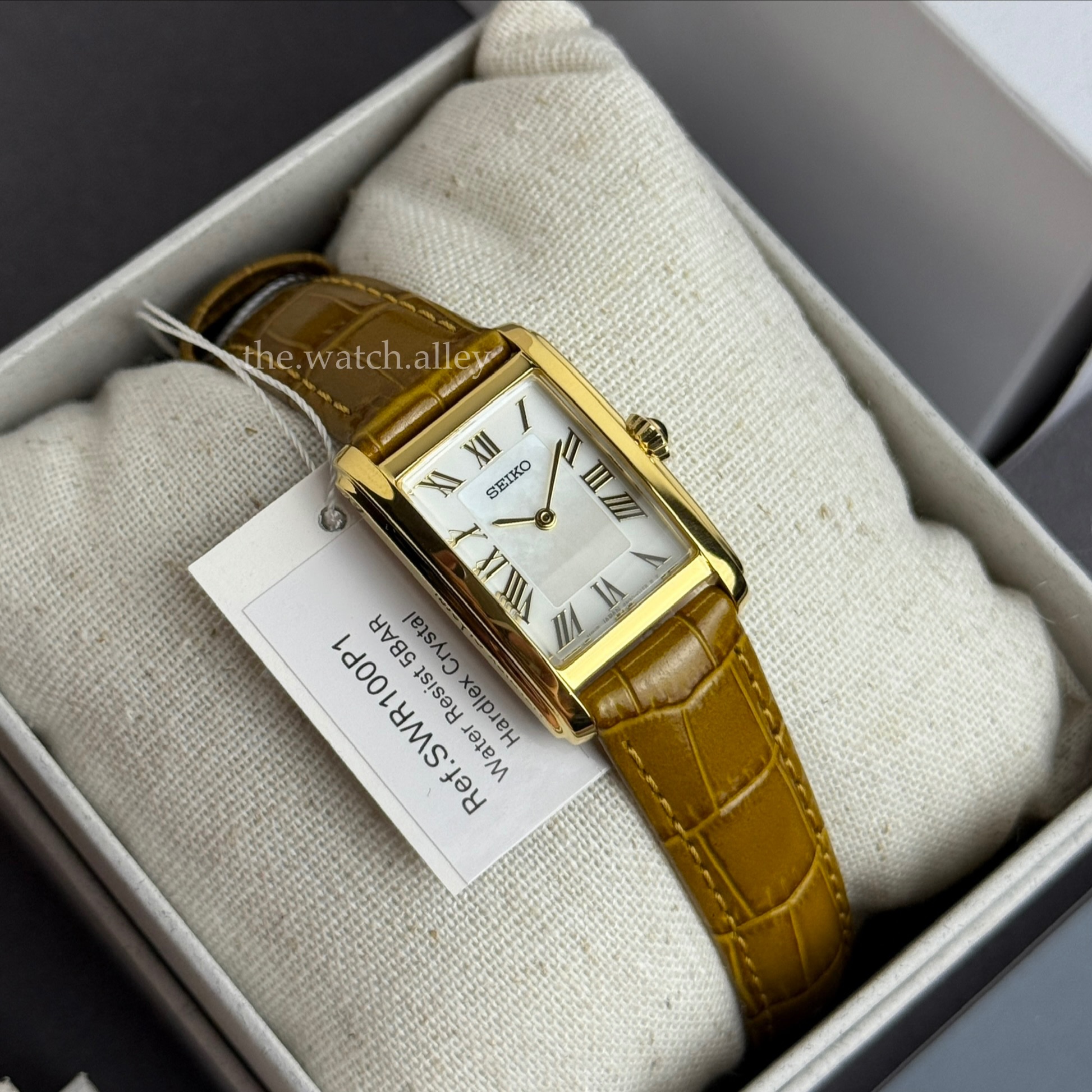 Seiko Seiko Essentials - Classic Tank SWR100 / SWR100P1 Cream / White Mother-of-Pearl (MOP) Dial - Gold Case Ladies’ Watch