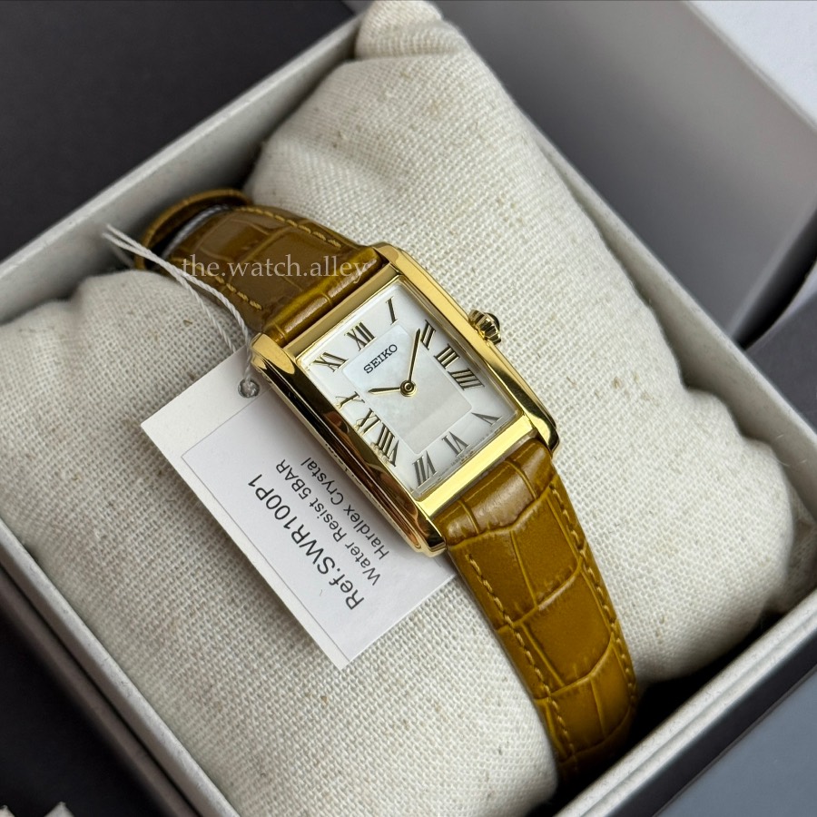Seiko Seiko Essentials - Classic Tank SWR100 / SWR100P1 Cream / White Mother-of-Pearl (MOP) Dial - Gold Case Ladies’ Watch